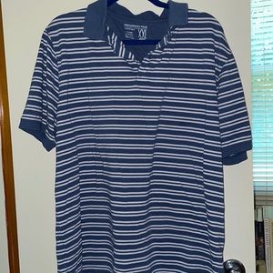 Blue and white striped polo shirt